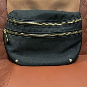 Laundry By Shelli Segal Belt Bag Black Crossbody Fanny Pack waist bag gold tone